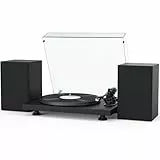 Udreamer Plattenspieler mit Integriertem Vorverstärker, Hi-Fi-System mit 40-W-Regallautsprechern, Bluetooth, Aluminium-Plattenteller, Riemenantrieb mit 2 Geschwindigkeiten, AT-3600L Black