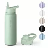 Vinsun Thermoflasche grün 750ml inkl. 2 Deckel - Strohhalm & Trinköffnung