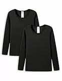 LAPASA Damen Innenfleece Thermo Unterhemd, warmes langärmliges Thermo-Shirt Thermounterwäsche Oberteil, Schwarz (2 Pack), XL