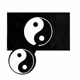 Happyyami Tai Chi Banner mit Yin Yang Motiv Schwarzes Polyester Lichtecht und Einfach zum Aufhängen Dekoratives Hängeschild für Garten und Aktivitäten