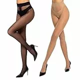 Yilanmy Strumpfhose mit offenem Schritt 30 Den Transparente Nylon Strumpfhosen für Damen Feinstrumpfhose 2 Paar (Schwarz+Hautfarben)