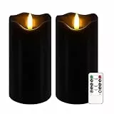 Justup Flammenlose LED-Kerzen, Set von 2 Flackernde LED Kerzen mit Fernbedienung und Timer, Dimmbare Säulen Kerzen Batterie betrieben, Kerzen für Home Halloween Dekor (Schwarz)