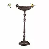 Relaxdays Vogeltränke Gusseisen Vogelbad mit Ständer, Wildvogeltränke für Garten, antikes Design,74,5cm hoch, Braun