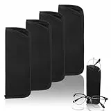 Bremorou 4 Stück brillenetui weich, Brillenetuis zum Einstecken, brillen etui Lesebrillen, brillenhülle Stoff, brillen tasche weiche, brillenbeutel Flach, für Aufbewahrung Brillen Schwarz 15.5 × 6 cm