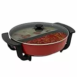 Elektrischer Kochtopf, 1360W 220V Hotpot Topf mit Teiler & Glas-Deckel, 6L Hot Pot Fondue Chinesischer Kochtopf mit 5-Stufig Einstellbare Temperatur, für Familienfeiern, Restaurants