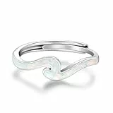 TRISHULA Wave Ring 925 Sterlingsilber Damen Ozean Wellen Ring Verstellbarer Weiß Opalring für Frauen und Männer Ozean Schmuck Weihnachts Geschenke