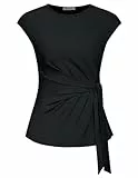 GRACE KARIN Damen Casual Blusentop Flügelärmel Rundhals Oberteile Slim Fit Sommer Top mit Tailleband Schwarz M