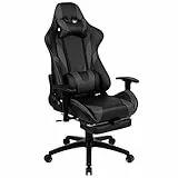 Flash Furniture X30 Gaming-Bürostuhl, Rennsport-Design, ergonomisch, mit vollständig neigbarer Rückenlehne und herausziehbarer Fußablage, LeatherSoft, Grau
