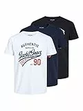 Jack & Jones Herren Jjethan Tee Crew Neck 3pk Mp Noos T Shirt, Schwarz, M EU