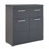 trendteam smart living - Amanda - Kommode - Grau Hochglanz - Standschrank - (BxHxT) 73 x 79 x 31 cm - 2 Türen mit moderner Fräsung und 1 großen Schublade - silberfarbene Griffe - Kratzfest