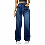 Jeans Damen High Waist Weites Bein - Stretchjeans Damen Mit Gummibund Schlupfjeans Weites Bein Jeanshose Mom Denimhose Baggy Y2K Straight-Hosen Oversized Locker Freizithose Hüftjeans