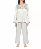 Sleepdown Damen Silk Pyjamas Ladies Silvergrey Large Pyjamaset, Silber, 42