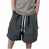XINYUNZU Jungen Cargo Shorts Sommer Cargohose Kurz Baggy Elastische Taille Sport Shorts mit Tunnelzug Mode Sommerhose Kurz Freizeitshorts Outdoor Kurze Hosen für Kinder und Teenager Dunkelgrau 3XL