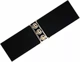 Ro Rox Retro Vintage - Stil Elastischer Weiter Gurt Gürtel - DE 34-54 (Schwarz und Gold, Small)