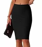 IWOLLENCE Bleistiftrock Damen Stretch Hohe Taille Elegant Sommerrock Knielang Damen Midi Rock Strickrock für Business Festival und Party (Schwarz, M)