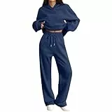 DUHGBNE damen hausanzug 2-teilig Jogginganzug Damen Set Trainingsanzug Zweiteiler Winter Gefüttert Jogginganzug Warme Freizeitanzug Bequeme Sportanzug Einfarbig Tracksuit Baumwolle Sweatsuit 2 Teilig