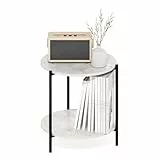 Furinno Besi 2-stöckiger moderner runder Beistelltisch mit stabilen Metallbeinen, Marmorweiß