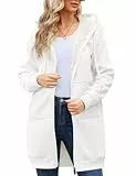 Svanco Fleecejacke Damen Lang Gefütterte Sweatjacke Dicke Strickjacke Warme Hoodie Jacke mit Reißverschluss und Kapuze