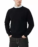 Kallspin Herren 100% Baumwolle Rundhalsausschnitt Pullover Leichtes Langarm Pullover Relaxed Fit Casual Sweater (Schwarz, XL)