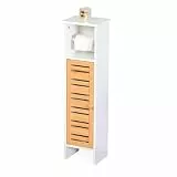 Relaxdays Toilettenpapierhalter stehend, Badezimmerregal 3 Ablagen, HBT 78x21x17 cm, MDF, Bambus, WC Schrank, weiß/Natur