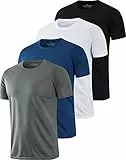 HOPLYNN 4er Mesh Funktionsshirt Herren Laufshirt Kurzarm Männer Schnelltrocknend Atmungsaktiv Sport Shirt Sportshirt Trainingsshirt Weiß Schwarz Grau Navy - XXL