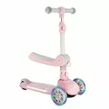 MoMi Debe Roller Kinder ab 1 Jahr bis 50 Kg – Scooter 2-in-1 mit Klappsitz - Kinderroller mit 2 Verstellbare Höhe - Faltbar Tretroller für Indoor & Outdoor - 3 LED-Räder