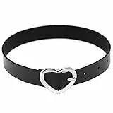 Flongo Tattoo Choker Leder Halsband Lederhalsband Damen Halskette mit Herz Anhänger Kette Schwarz Silber Gothic Punk Rock