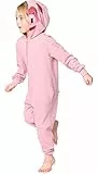 Ladeheid Kinder Schlafoverall aus Baumwolle Jumpsuit bunt Schlafanzug mit Kapuze LA40-232 (Rosa Schweinchen, 146-152)