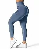 TAYOEA Damen Sport Leggings Nahtlose Booty Lifting Leggings Smile Contour Yogahose Blickdichte Gym Fitness Hohe Taille Sporthose Blau,S