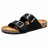 Pantoletten Herren Hausschuhe Schlappen Latschen Sandalen Fußgewölbeunterstützung Verstellbarer Slipper Flache Pantoffel Schnallenriemen Kork-Fußbett