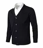 KTWOLEN Herren Strickjacke Cardigan Pullover mit Schalkragen Winterjacke Übergangsjacke Männer Freizeitjacke Langarm Sweatjacke (Schwarz, XS)