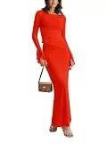 SEBOWEL Rock-Set für Damen mit langen Ärmeln, Rundhalsausschnitt, bauchfreies Top, 2-teiliges Outfit, Maxirock-Kleid, Rot/Ausflug, einfarbig (Getaway Solids), Medium