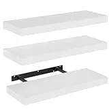 AMADA HOMEFURNISHING Schweberegal, Wandregal weiß für Badezimmer/Wohnzimmer/Schlafzimmer/Küchendekoration, Regal Wand mit unsichtbaren Halterungen, dreiteiliges Set – AMFS08
