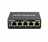 NETGEAR GS305E Managed Switch 5 Port Gigabit Ethernet LAN Switch Plus (Plug-and-Play, Netzwerk Switch Managed, IGMP Snooping, QoS, VLAN, lüfterlos, Robustes Metallgehäuse), Schwarz