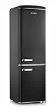 SEVERIN Retro Kühl- & Gefrierkombination, Kühlschrank im Retro-Design mit Chrom-Applikationen, LED-Beleuchtung, 1-7°C, 244 L Nettovolumen, nur 39 dB, schwarz, RKG 8918 [EEK D]