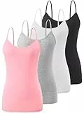 Knuffnee Damen Unterhemden Verstellbare Spaghetti Tops Basic Cami Tank Top 4er Pack Schwarz/Weiß/Grau/Rosa L