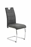 Hela Tische, Freischwinger, Küchenstuhl Flora, Microfaser Anthrazit, Griffmulde, Metallgestell verchromt, 42x57x98 cm