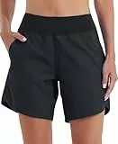 Willit Damen 7' Badeshorts Schwimmen Boardshorts Badehose Schnell Trocknend Bikini Shorts High Waisted Trunks UPF50+ UVA Schutz mit Liner Taschen Schwarz Größe 36