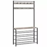 HOOBRO Garderobenständer, Schuhregal mit Garderobe, Kleiderständer mit Schuhablage, Schuhschrank mit 5 Ebenen, für Flur, Grau und Schwarz EBG801MT01