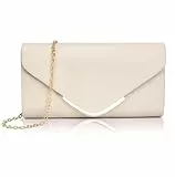 Larcenciel Damen Clutch, Nude Leder Handtaschen mit Abnehmbarer Kette, Elegant Envelope Abendtasche Mode Crossbody Umschlag Clutches Umhängetasche Tasche für Hochzeit Party Prom Date (22x11.7x4.8CM)