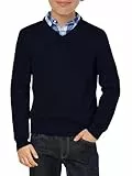 Haloumoning Jungen Pullover V-Ausschnitt Uniform Kinder Langarm Strickpullover Einfarbig Basic Casual Leichte Gestrickte Oberteile, Dunkelblau, 7-8 Jahre