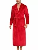 ENJOYNIGHT Bademantel Herren Flauschig Fleece Morgenmantel Kuschelweich Saunamantel Nachtwäsche (Large,Rot)