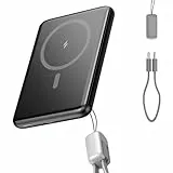 Ultra Slim Power Bank für Magsafe, Magnetische Power Bank, 5000mAh Powerbank 20W PD Wireless Schnellladung, Tragbares Ladegerät Ladekabel USB C, Externe Handyakku für iPhone 17/16/15/14/13/12 Series