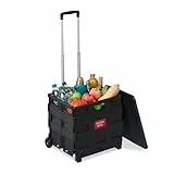 Relaxdays Einkaufstrolley, klappbar, Einkaufskorb mit Rollen, Deckel & Teleskopgriff, bis 35 kg, Rollkiste, schwarz/grau
