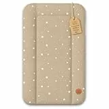 Wickelauflage Wickelunterlage abwaschbar und wasserdicht 70x50 cm - Wickelmatte zum Auflegen auf Wickeltisch Wickelaufsatz Wickelkommode oder Waschmaschine Oeko-Tex70 x 50 Beige mit Weiß Sternen