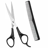 URAQT Haarschere Set, Scharfe Professionell Scheren mit Kamm, Haarschere Ausdünnen, Haarschere Friseurschere, Haarschneide Schere, Kamm für Damen, Herren, Kinder, Haustier (Schwarz, 2 Stück)
