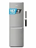 Heinrich´s Kühlgefrierkombination mit 157 L Gesamtvolumen, 109 L Kühlvolumen 48 L Gefriervolumen, LED Beleuchtung, Türanschlag wechselbar, verstellbare Füße, leise 39 dB, große Tiefkühlboxen, Inox