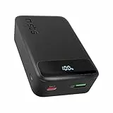 SBS Compact PowerBank, 20000mAh, 20W Power Delivery (PD 3.0 PPS), AFC, Powerbank mit Schnelllade, LCD-Display, USB-C, USB-A, tragbares Reiseladegerät, kompaktes Design, Schwarz