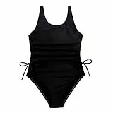 XINYUNZU Mädchen Badeanzug Einteiler Sommer Mode Bademode Ärmellos Slim Fit Schwimmanzug Kinder Einfarbig Bikini Swimsuits Girl Strand Badebekleidung Badeanzüge Sale Schwarz 13-14 Jahre