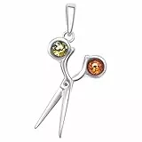 ANDANTE Premium Collection - Echter OSTSEE Bernstein Kettenanhänger in 925 Sterling Silber Schere ** Friseurschere ** Zertifiziert - Gold des MEERES - Farbe Cognac